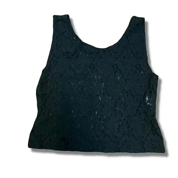 🌟 Black Lace Sleeveless Crop Top Women's Size M/L Floral Summer Casual Tank 🌟 - Picture 1 of 4
